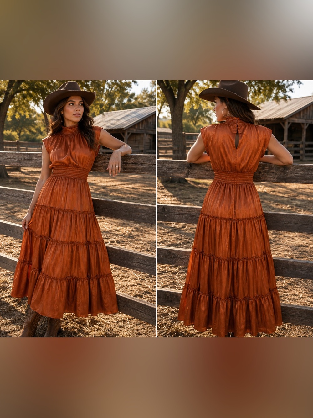 Halogen Copper Satin Tiered Maxi Dress